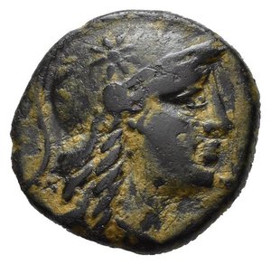 obverse: MISIA, PERGAMO. Bronzo. AE16. II secolo a.C. AE (2,96 g). D/ testa di Atena a destra con elmo decorato da stella. R/ AΘHNA NIKEφOROY, civetta ad ali spiegate, stante frontalmente su ramo di palma, ai lati A - Π. SNG Copenhagen 383. BB. nr.reg. 591/24