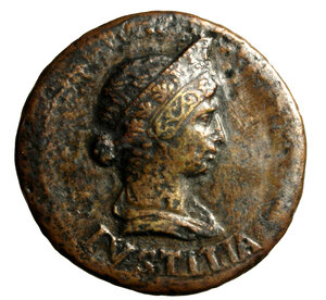 obverse: TIBERIO (14-37) per Livia. Asse. Busto diademato e drappeggiato di Livia come Giustizia R/ Lettere SC nel campo. C. 4; RIC² 46.  (g. 12,26)   AE    RARO