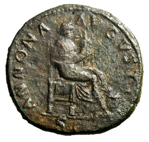 reverse: ADRIANO (117-138) Sesterzio. Busto rad. a ds. R/ Annona seduta a ds. con cornucopia; modius con spighe di grano a ds. (g. 23,16) RIC 269.   AE   BB