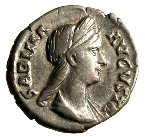 obverse: SABINA (moglie di Adriano) Denario. D/ Busto diad. a ds. R/ Concordia seduta a sn. AR (g. 2,97 mm. 18) C. 12; RIC 398. +BB