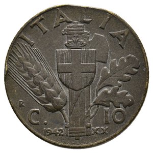 obverse: REGNO D ITALIA - 10 centesimi  impero 1942 tondello tranciato