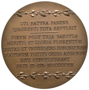 reverse: Medaglia coniata, emessa nel 1907, 3° centenario della morte di Ulisse Aldrovandi (1522-1607) medico - diam.65,5 mm