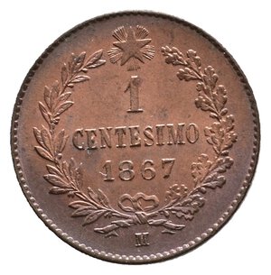 obverse: Regno d Italia - Vittorio Emanuele II - 1 Centesimo 1867 M FDC ROSSO