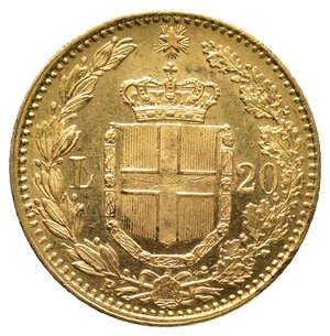 reverse: Regno d Italia - Umberto I - 20 Lire oro 1883 QFDC