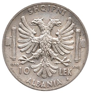 obverse: Colonia Albania - Vittorio Emanuele III - 10 Lek argento 1939