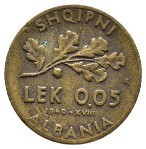 obverse: Colonia Albania - Vittorio Emanuele III - 0,05 Lek  1940