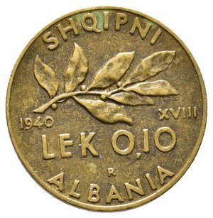 obverse: Colonia Albania - Vittorio Emanuele III - 0,10 Lek  1940