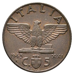 obverse: Regno d Italia - Vittorio Emanuele III - 5 Centesimi impero 1943 qFDC RARA