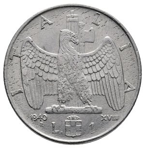 obverse: Regno d Italia - Vittorio Emanuele III - 1 Lira Impero 1940  Anno XVIIII (Stanghetta in piu nei numeri romani)