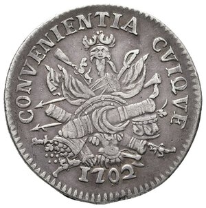 obverse: MANTOVA - Ferdinando Carlo Gonzaga - Mezzo scudo 1702 Trofeo d armi RRR