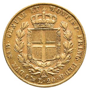 obverse: SAVOIA /Regno di Sardegna - Carlo Alberto - 20 Lire oro 1832 zecca Genova FERT IN INCUSO SUL BORDO RARA