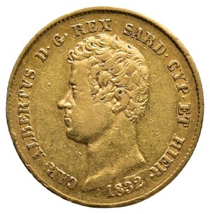 reverse: SAVOIA /Regno di Sardegna - Carlo Alberto - 20 Lire oro 1832 zecca Genova FERT IN INCUSO SUL BORDO RARA