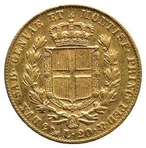 obverse: SAVOIA /Regno di Sardegna - Carlo Alberto - 20 Lire oro 1831 zecca Genova FERT IN INCUSO SUL BORDO RARA