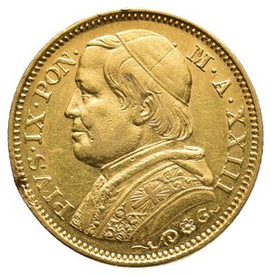 reverse: STATO PONTIFICIO - Pio IX - 20 Lire oro 1868 Danneggiata ex montatura