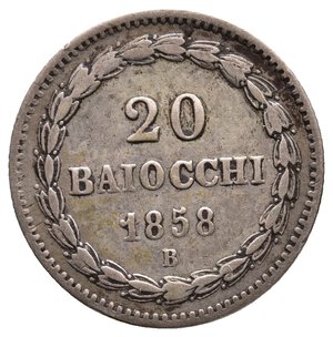 obverse: STATO PONTIFICIO - Pio IX - 20 Baiocchi argento 1858 B