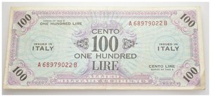 obverse: Amministrazione Militare Americana - 100 lire