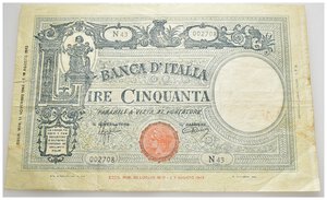 obverse: Repubblica Sociale - 50 Lire 11-11-1944 BB