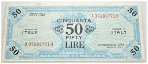 obverse: Amministrazione Militare Americana - 50 lire