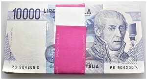 obverse: MAZZETTA 100 Pezzi 10.000 Lire Volta FDS pieghe nella prima banconota