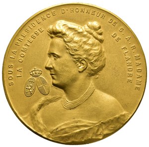 obverse: Medaglia Esposizione Internazionale Bruxelles 1906 - bronzo dorato - diam.60 mm - scatola originale ECCEZIONALE