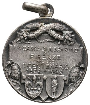 reverse: Medaglia Centenario Cassa di Risparmio di Firenze 1929 - opus Johnson - argento - diam.28 mm - in scatola originale