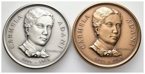 obverse: Carmela Adani - coppia di medaglie (Argento 100  gr + Bronzo) 1999 - diam.60 mm - IN SCATOLA ORIGINALE