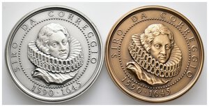 obverse: Siro da Correggio - coppia di medaglie (Argento 100  gr + Bronzo) 1997 - diam.60 mm - IN SCATOLA ORIGINALE
tiratura 85 pezzi per quella in argento