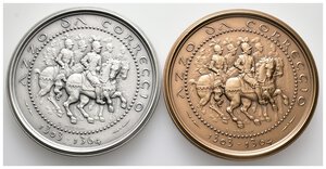 obverse: Azzo da Correggio - coppia di medaglie (Argento 100  gr + Bronzo) 1994 - diam.60 mm - IN SCATOLA ORIGINALE
tiratura 110 pezzi per quella in argento