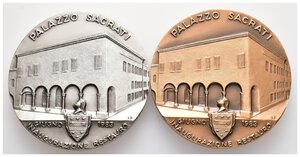 obverse: Comune di Rubiera - 1983 - coppia di medaglie (Argento 60  gr + Bronzo) - opus Johnson- in scatola  - diam.50 mm