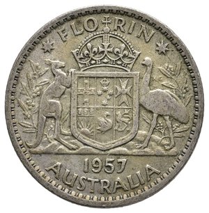 obverse: AUSTRALIA - Elisabetta II -  Florin argento 1957