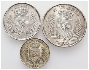 obverse: CONGO BELGA - Leopold II - Tris monete rare in argento 50 c- 1 -2 francs