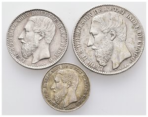 reverse: CONGO BELGA - Leopold II - Tris monete rare in argento 50 c- 1 -2 francs