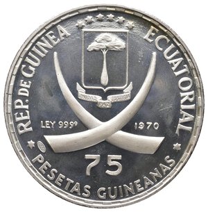 reverse: GUINEA EQUATORIALE - 75 Pesetas argento Lincoln 1970 PROOF