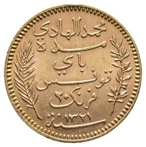 reverse: TUNISIA - 20 Francs oro 1904