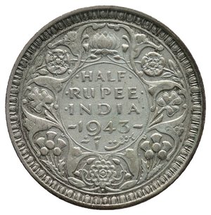 obverse: INDIA - Colonia Britannica - George VI - Mezza Rupia argento 1943