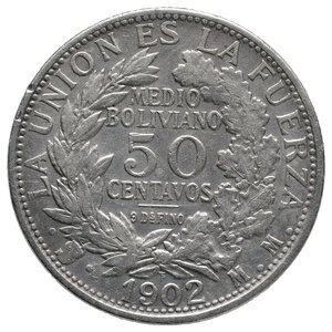 obverse: BOLIVIA - 50 Centavos argento 1902