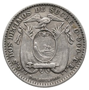 obverse: ECUADOR - 2 Decimos De Sucre argento 1895