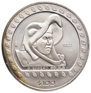 obverse: MESSICO - 100 Pesos argento 1992 Guerrero Aguila 1 OZ argento