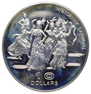 reverse: REPUBBLICA DOMINICANA - 10 Dollars argento 1978 STORIA DEL CARNEVALE