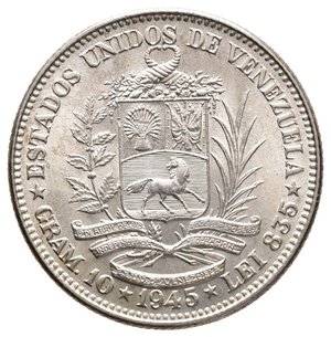 obverse: VENEZUELA - 2 Bolivares argento 1945 Alta Conservazione