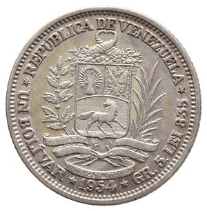 obverse: VENEZUELA - 1 Bolivar argento 1954