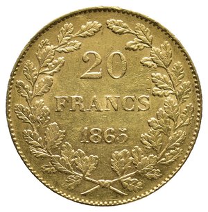 obverse: BELGIO - Leopold Premier - 20 Francs oro 1865