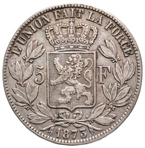 obverse: BELGIO - Leopold Premie II - 5 Francs argento 1873