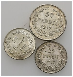 obverse: FINLANDIA -Dominio Russo -  Lotto 3 Monete argento FDC