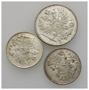 reverse: FINLANDIA -Dominio Russo -  Lotto 3 Monete argento FDC