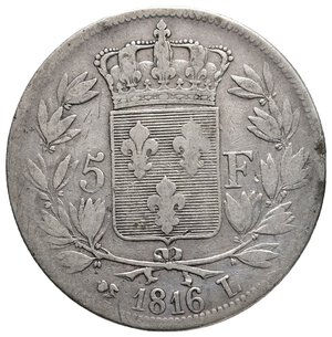 obverse: FRANCIA - Louis XVIII -  5 Francs argento 1816 L