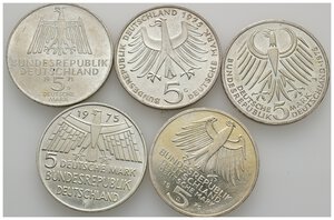 reverse: GERMANIA - Lotto 5 Pezzi 5 Marchi in argento
