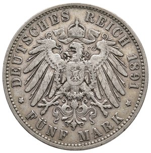 reverse: GERMANIA - SACHSEN - Albert - 5 Mark argento 1891