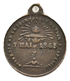obverse: FRANCIA - Minimedaglia 1868 commemorativa Cresima di Napoleone Eugenio Luigi Bonaparte -  altezza incluso appiccagnolo 15 mm