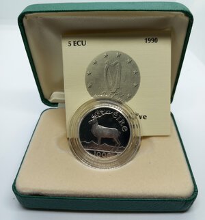 obverse: IRLANDA - 5 Ecu argento 1990 PROOF  - Confezione originale